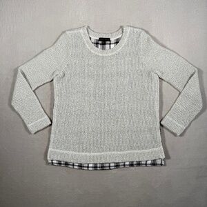 Sactuary Sweater Womens Small Light Gray Plaid Lined Long Sleeve Wool Blend
